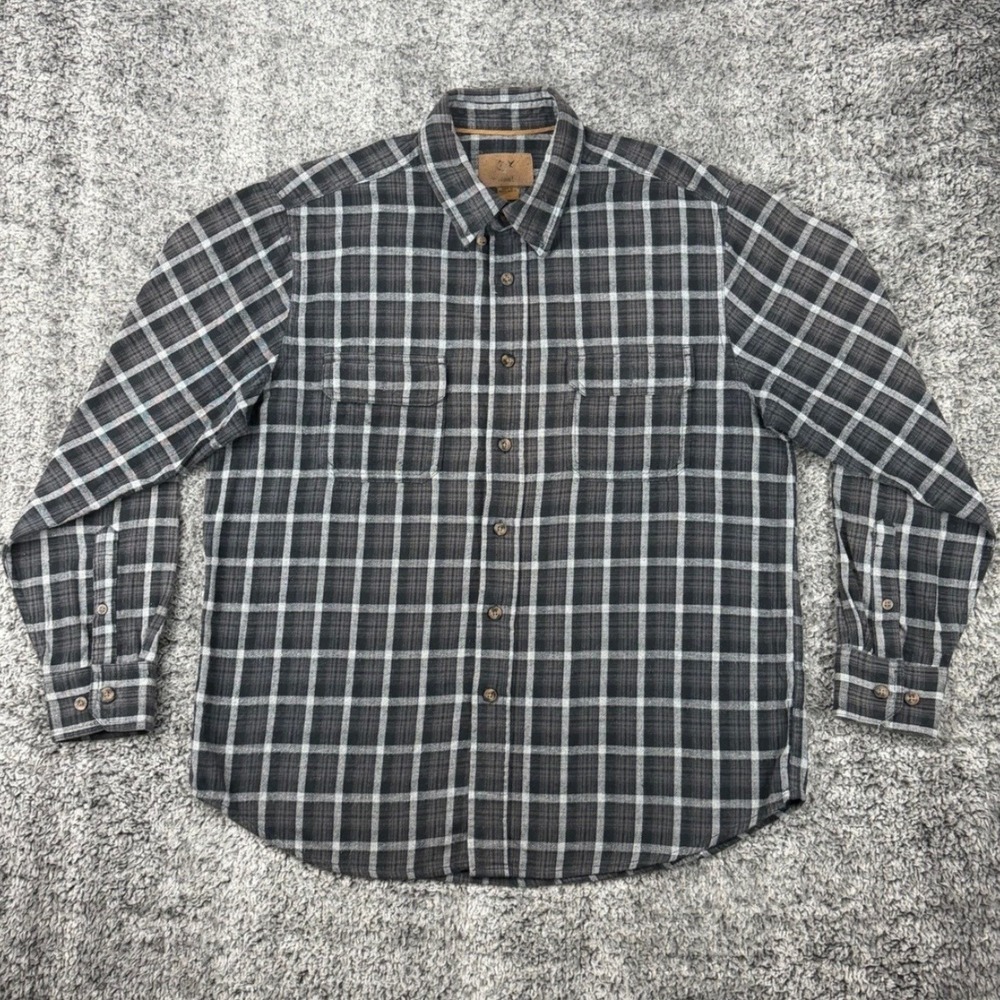 Outdoor Life Men's Size L Plaid Flannel Long Sleeve Button Up Shirt Gray White - Picture 2 of 10